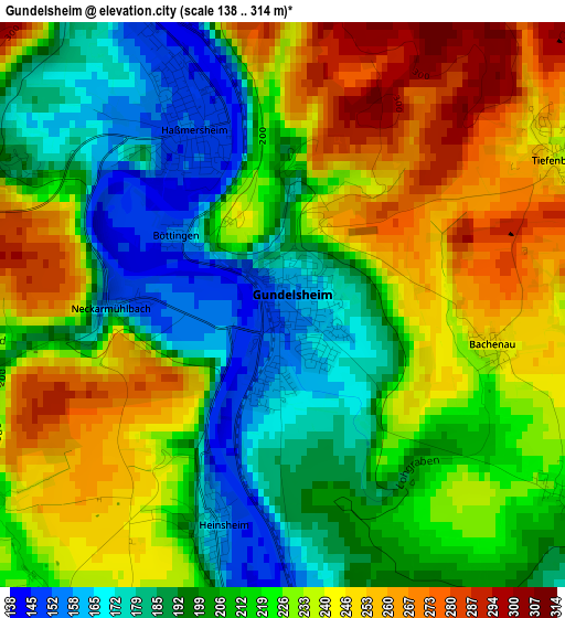Gundelsheim elevation map