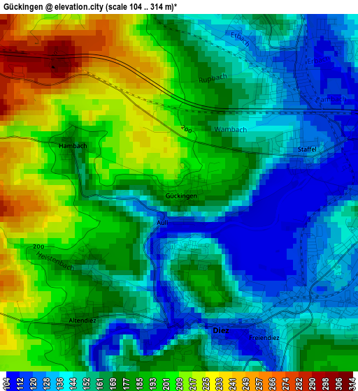 Gückingen elevation map