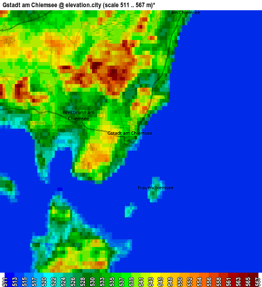 Gstadt am Chiemsee elevation map