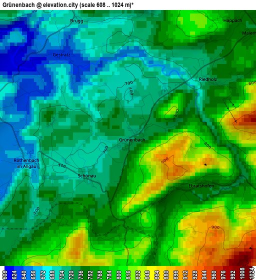 Grünenbach elevation map