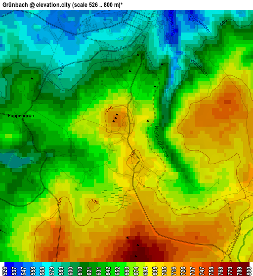 Grünbach elevation map