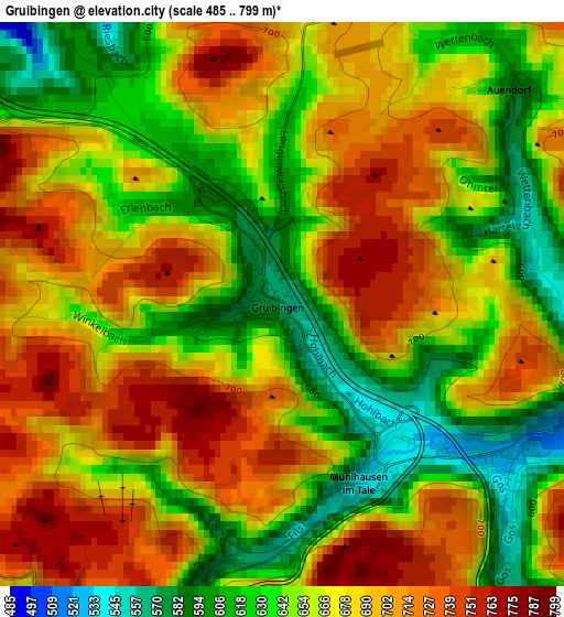 Gruibingen elevation map