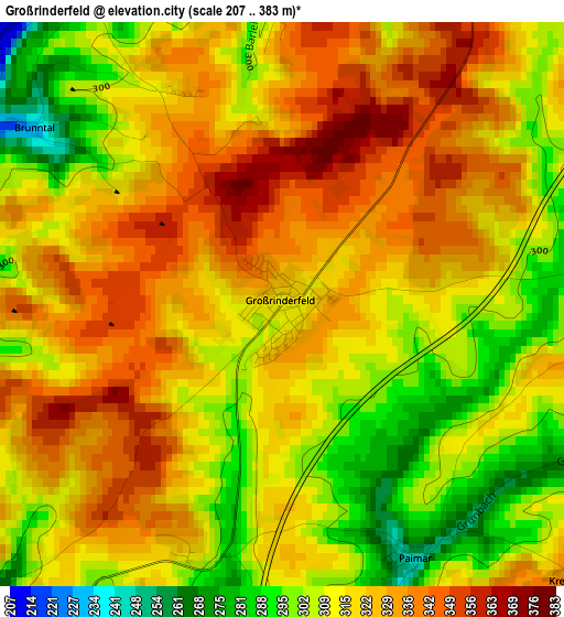 Großrinderfeld elevation map