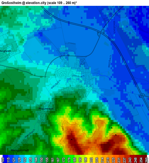 Großostheim elevation map