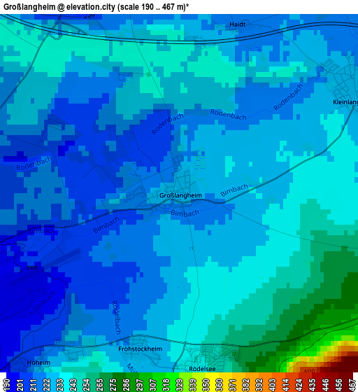 Großlangheim elevation map