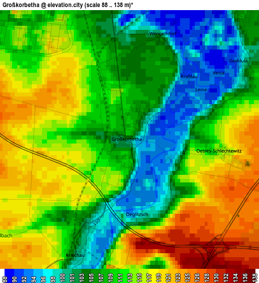 Großkorbetha elevation map