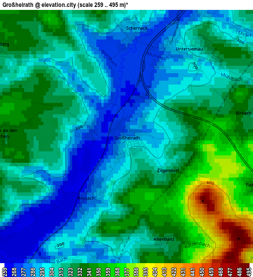 Großheirath elevation map