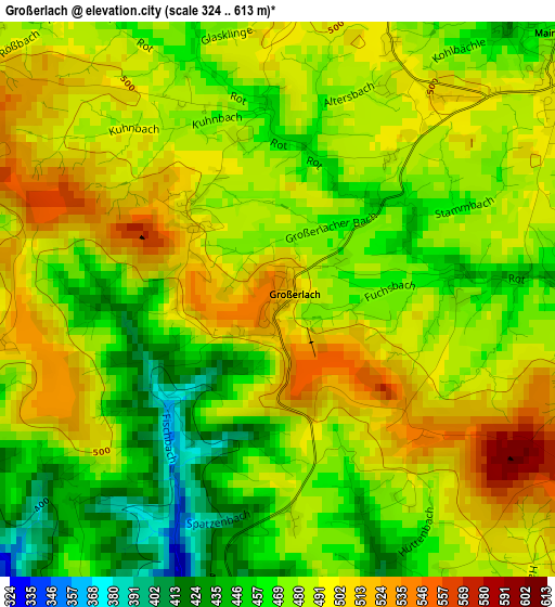 Großerlach elevation map