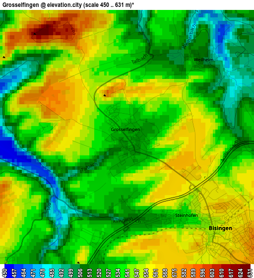 Grosselfingen elevation map