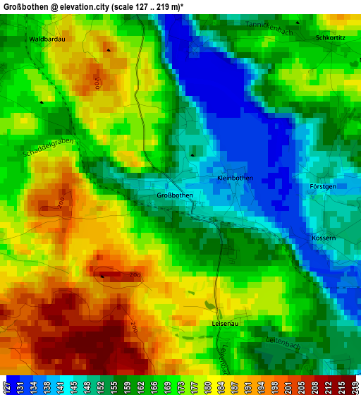 Großbothen elevation map