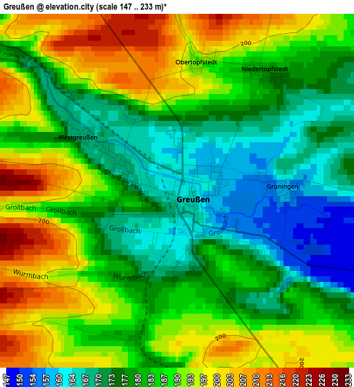 Greußen elevation map