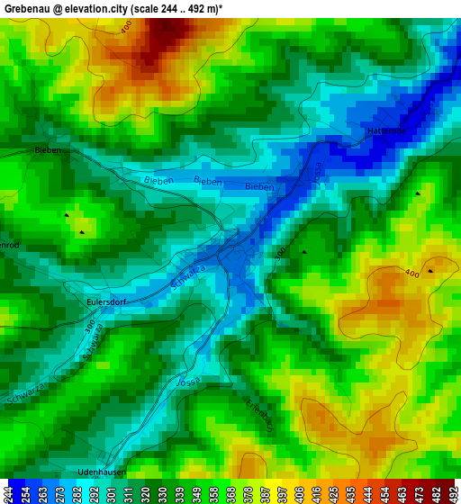 Grebenau elevation map