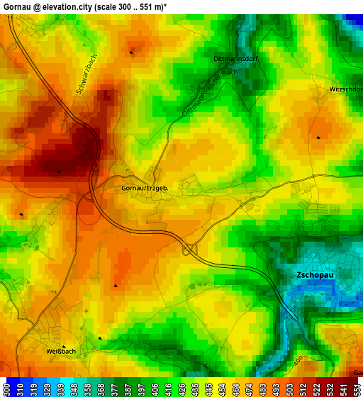 Gornau elevation map