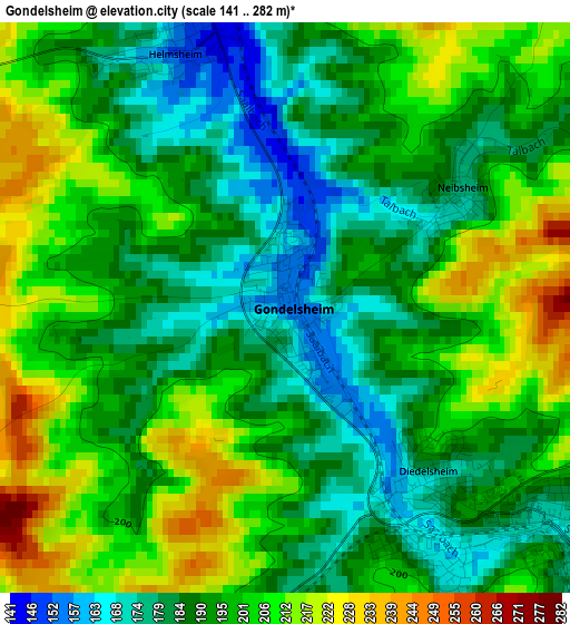 Gondelsheim elevation map