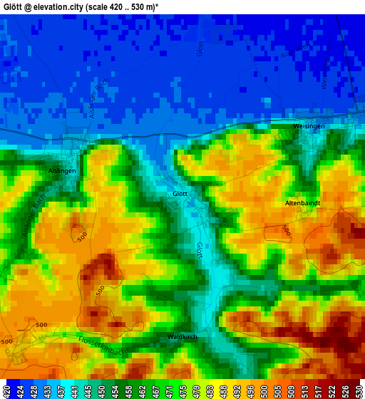 Glött elevation map