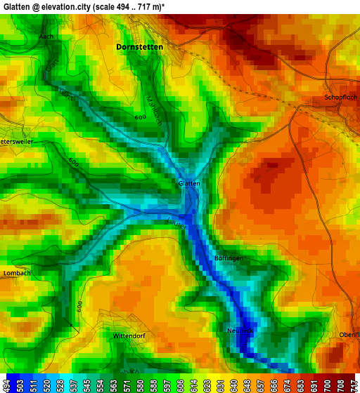 Glatten elevation map