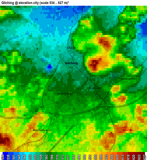 Gilching elevation map