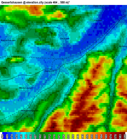 Gessertshausen elevation map