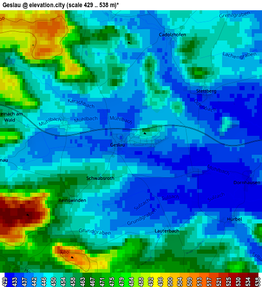 Geslau elevation map