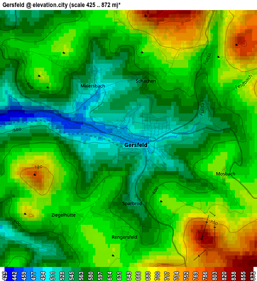 Gersfeld elevation map