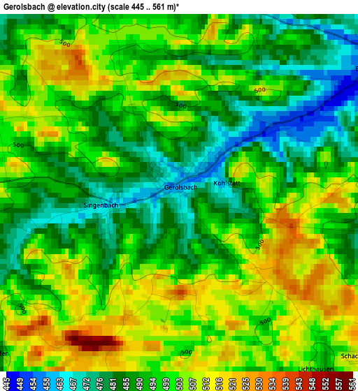 Gerolsbach elevation map