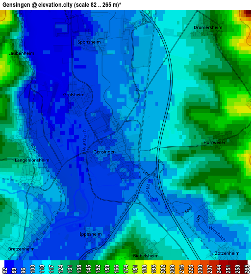 Gensingen elevation map