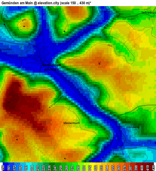 Gemünden am Main elevation map