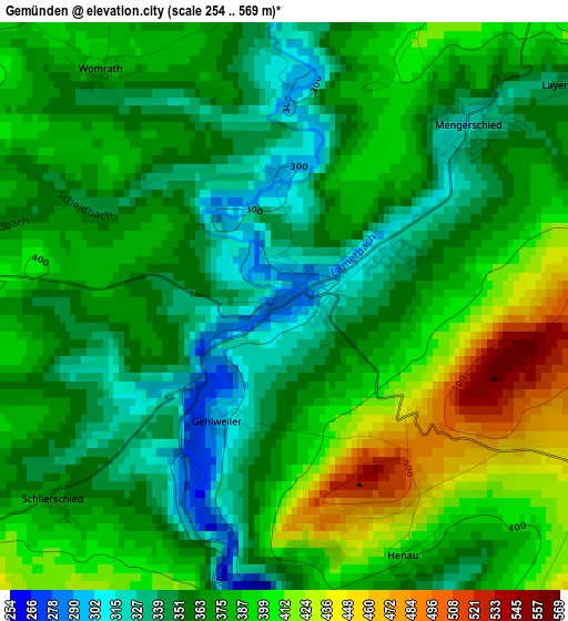 Gemünden elevation map