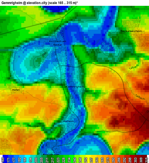 Gemmrigheim elevation map