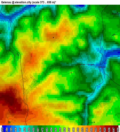 Gelenau elevation map