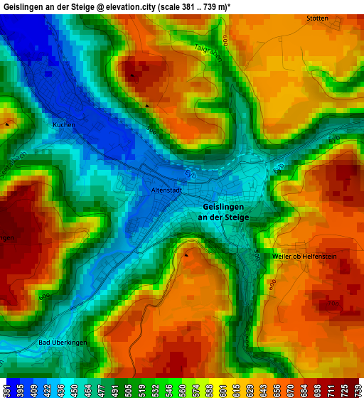 Geislingen an der Steige elevation map