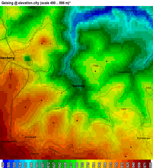 Geising elevation map