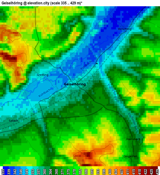 Geiselhöring elevation map