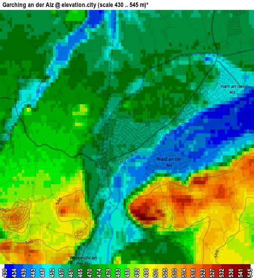 Garching an der Alz elevation map