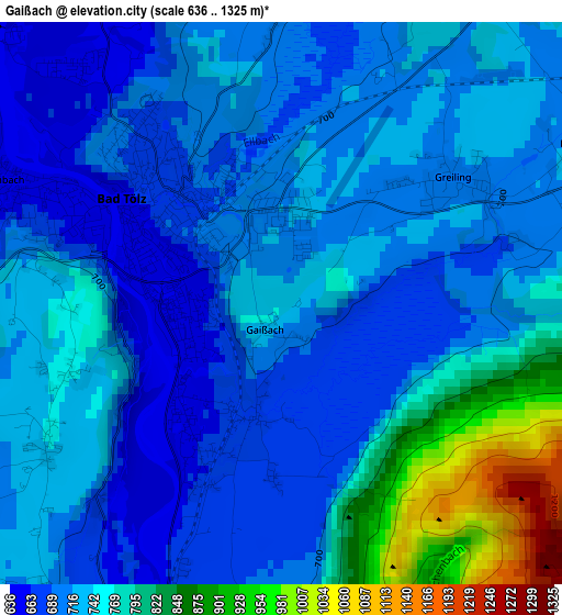 Gaißach elevation map