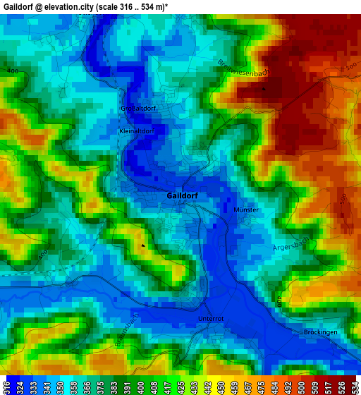 Gaildorf elevation map