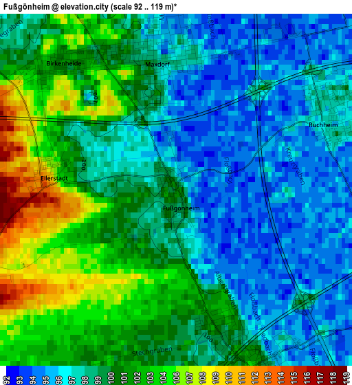 Fußgönheim elevation map