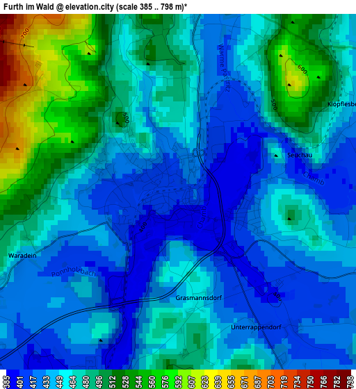 Furth im Wald elevation map