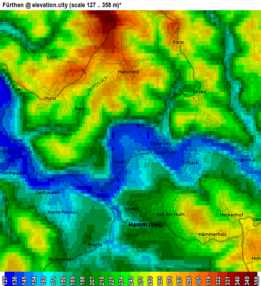 Fürthen elevation map