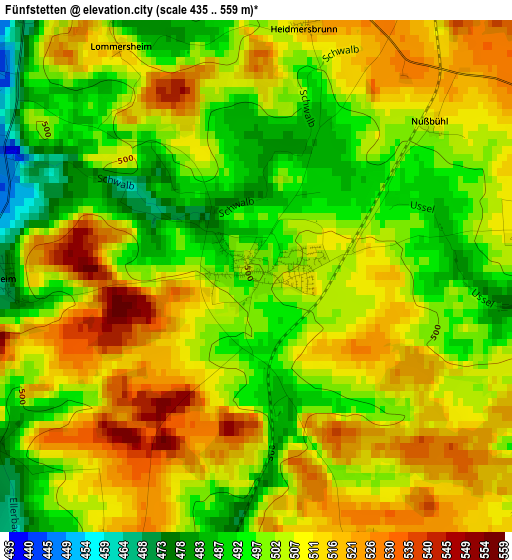 Fünfstetten elevation map