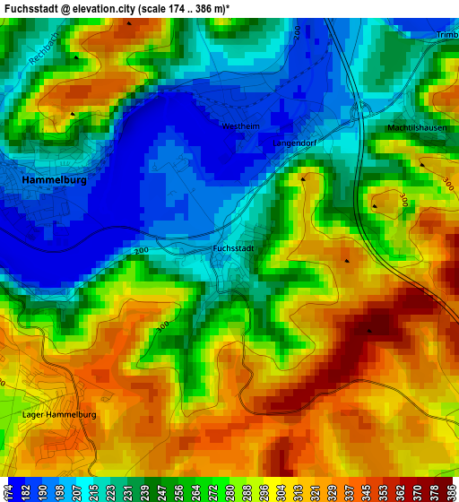 Fuchsstadt elevation map