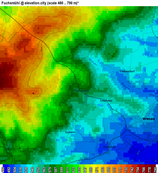 Fuchsmühl elevation map