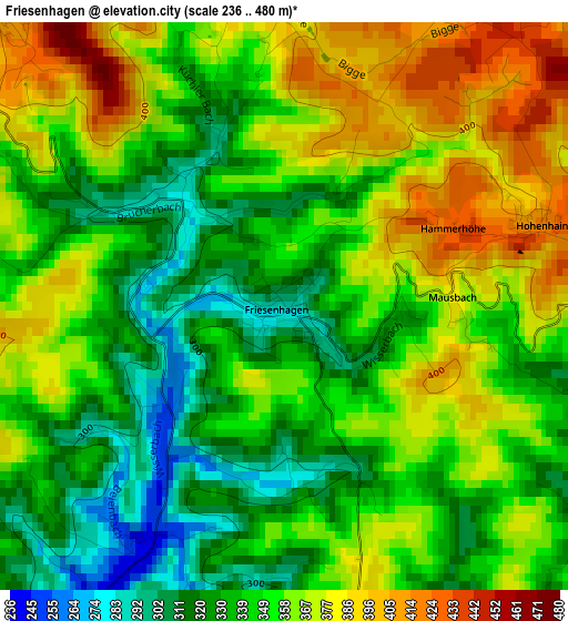 Friesenhagen elevation map