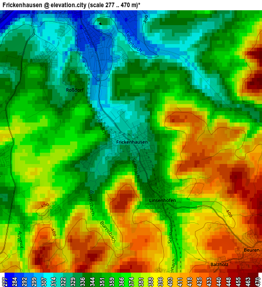 Frickenhausen elevation map