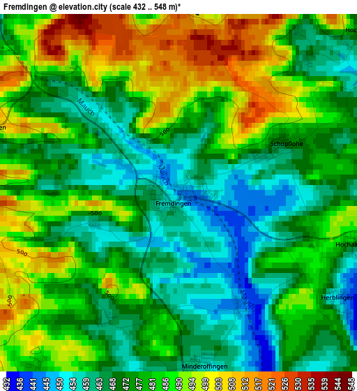 Fremdingen elevation map