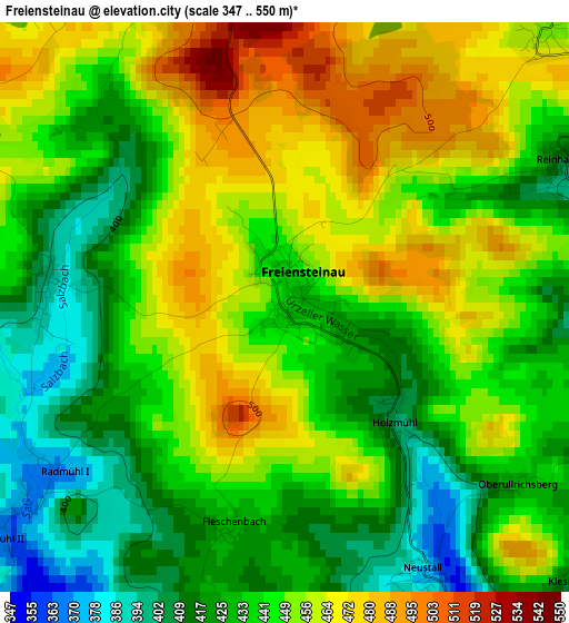 Freiensteinau elevation map