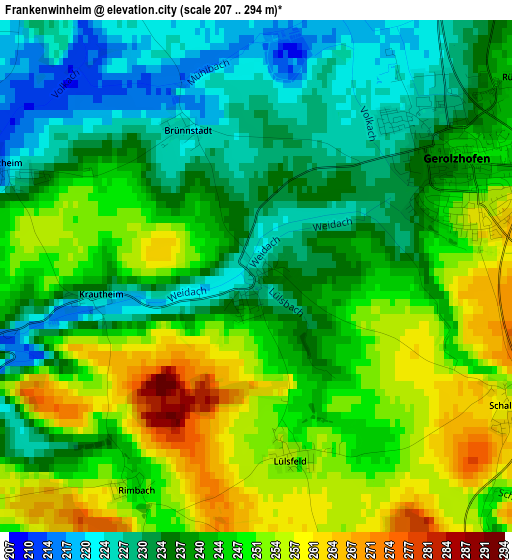 Frankenwinheim elevation map