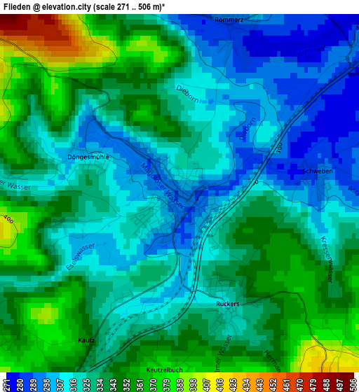 Flieden elevation map