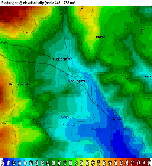 Fladungen elevation map