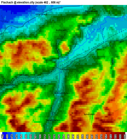 Fischach elevation map